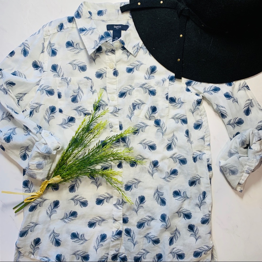 Gap Kids Girls’ Feather Printed Button Down Sz L
